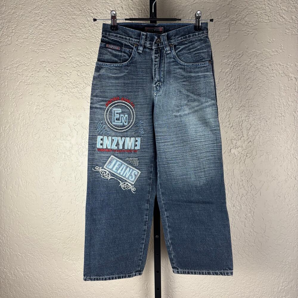 NWT Enzyme Jeans Co Y2K Sz 12 Embroidered Wide Leg Skater Jeans